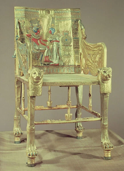 The throne of Tutankhamun (c. 1370-52 BC) New Kingdom (gold-plated wood inlaid with