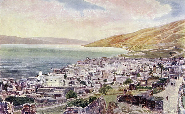 Tiberius and the Sea of Galilee, Israel, c. 1910 (colour litho)