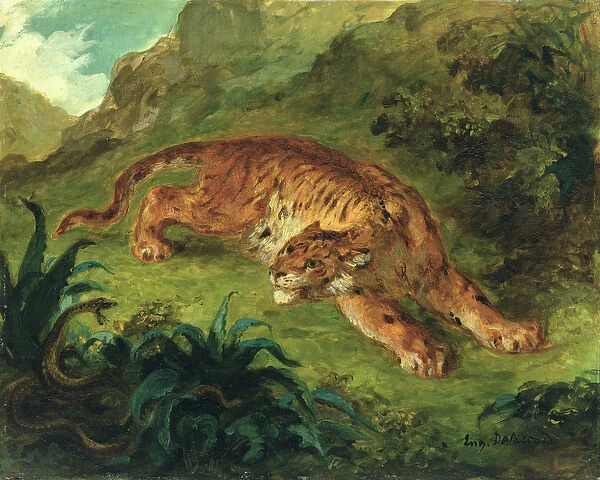 Tiger and Snake, 1858 (oil on paper mounted on panel)