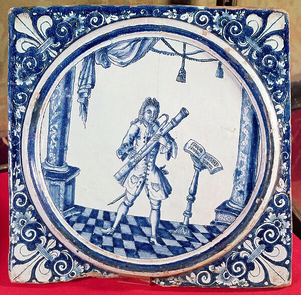 Tile depicting a bassoonist, 1706 (faience)
