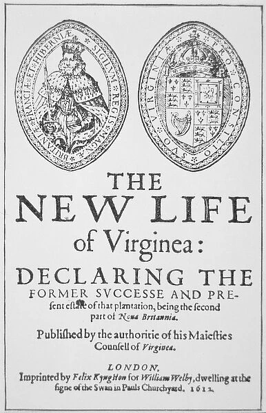 Title page from The New Life of Virginea, published London, 1612 (print)