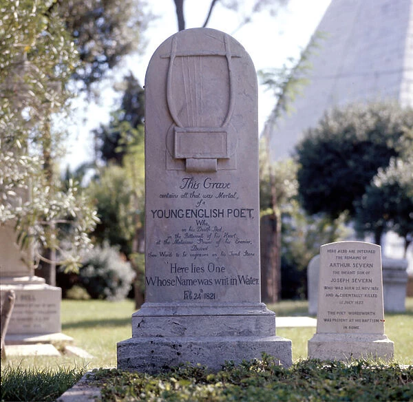 Tomb of poet John Keats (1795-1821) at the Protestant cemetery of Testaccio in Rome