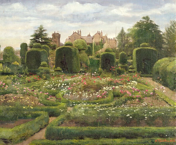The Topiary Gardens, Levens Hall, Cumbria, 1886 (oil on canvas laid on board)