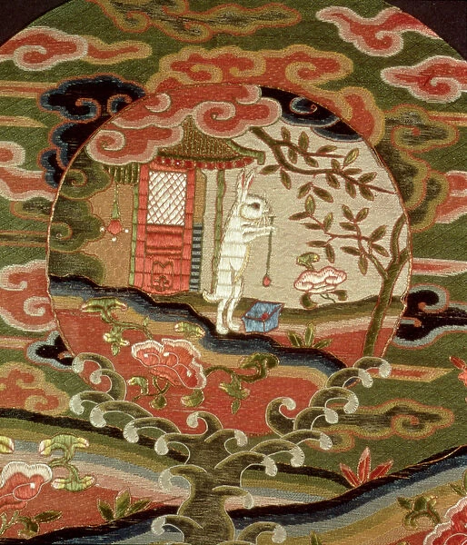 The Tortoise and the Hare, Edo Period (1600-1868) (silk embroidery) (detail)