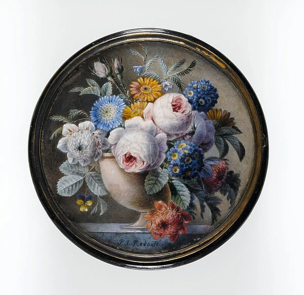 Tortoise-Shell Box with a Miniature of Flowers in a Stone Vase on a Marble Slab