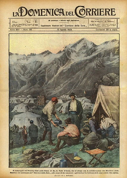 The Touring Club campsite in the Conca di By, in the Aosta Valley, which takes place with... (colour litho)