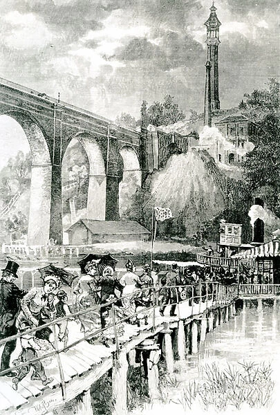 Tourists Returning to Their Steamer on the Harlem River, with High Bridge on the Left
