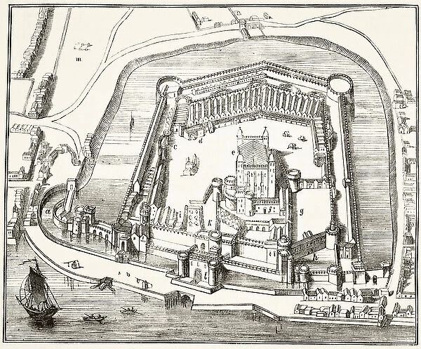 The Tower of London in the 15th century, from The National and Domestic History