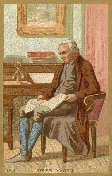 Trade card depicting a portrait of James Watt (chromolitho)