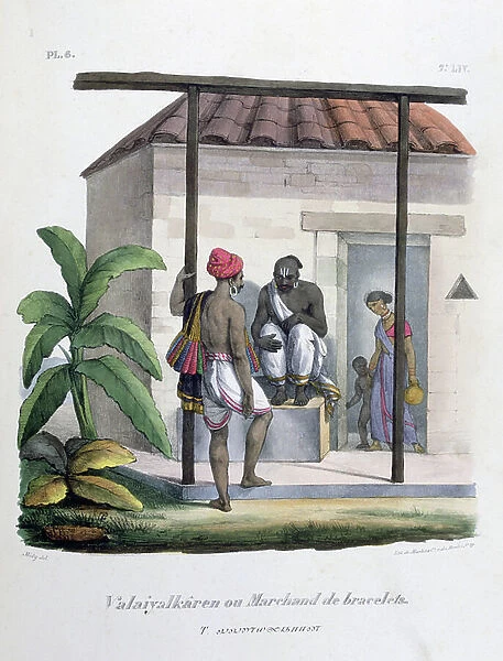 A travelling salesman selling bracelets in India, 1828
