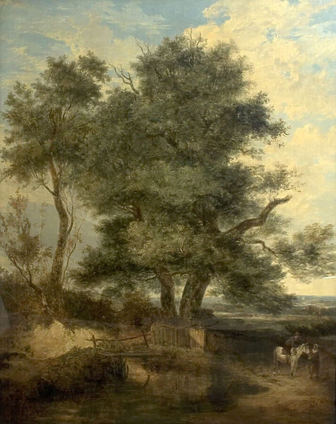 Trees by a Brook (The Willow Tree, a Horseman and a Woman on a Road), c