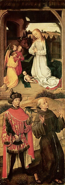 Triptych of the Calvary (left panel, the Nativity in the upper section, Saint Francis of Assisi