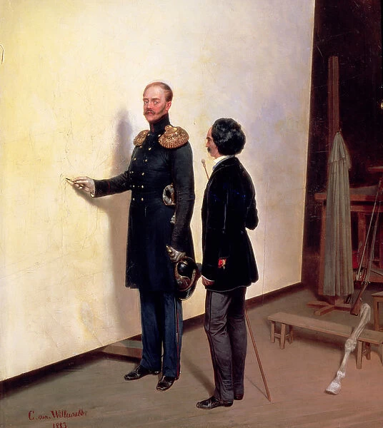 Tsar and Artist - Nikolay I (1796-1855) in the Artists Atelier, 1883 (oil on canvas)