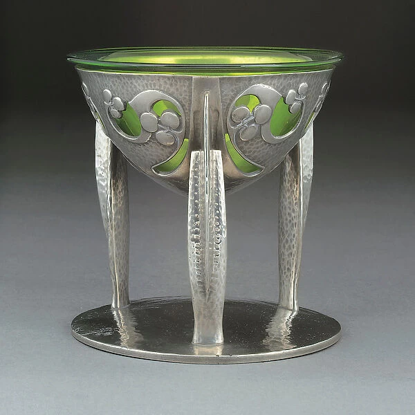 A Tudric pewter and glass coupe (pewter, glass)