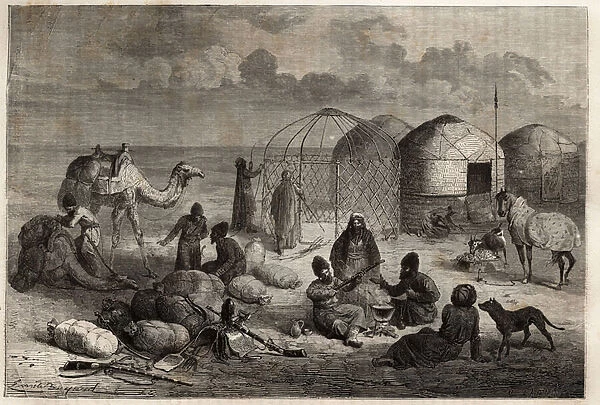 A Turcoman camp in the border area of Turkestan and Persia, each tent