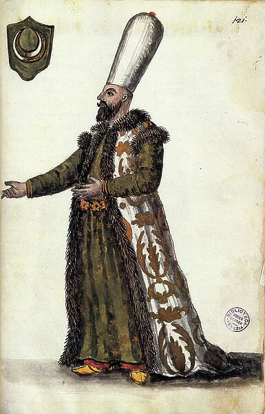 Turkish Ambassador to Venice, circa 1754. Watercolour drawing and ink from the manuscript ' Customs of the Venetian ' by Jan van Grevenbroeck (or Giovanni Grevembroch (Grevenbroch) (1731-1807), 18th century. Venice. Correr Museum