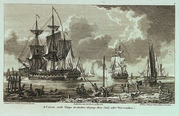 'Twelve Views of His Majesty's Ships, &c. in Different Situations. A Calm, with Ships at Anchor, drying their Sails after Wet weather', 1783 (etching)