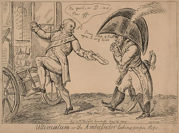 Ultimatum, or, The Ambassador taking proper steps (engraving)