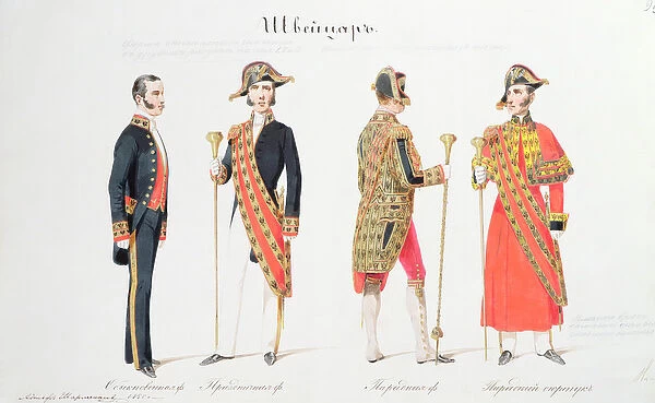 Uniforms from the Court of the Russian Tsar, 1855 (watercolour on paper)