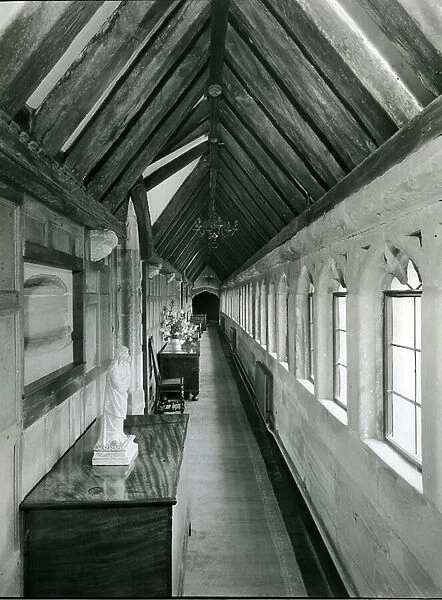 The upper gallery of the Prior's Lodge at Wenlock Abbey, Shropshire, from 100 Favourite Houses (b / w photo)