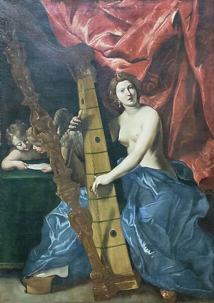 Venus playing the harp, 17th century (oil on canvas)
