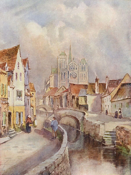 A View of Amiens, with the Cathedral in the distance (colour litho)