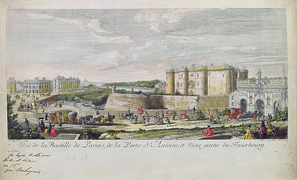 View of the Bastille and the Porte Saint-Antoine (coloured engraving)