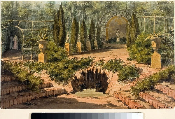 View of the garden of the villa Doria a Pegli near Genoa (Watercolour, circa 1825)