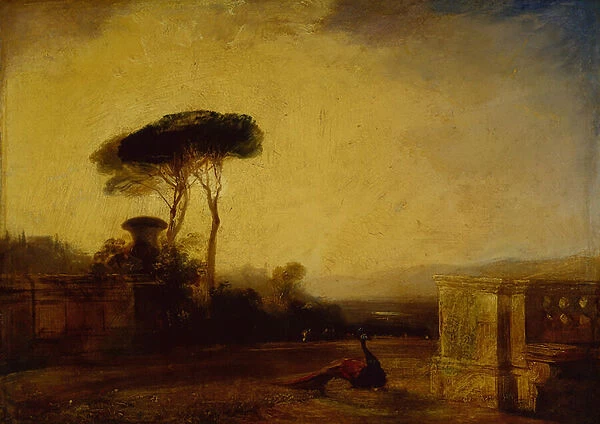 View of the Grounds of a Villa near Florence (oil on canvas)