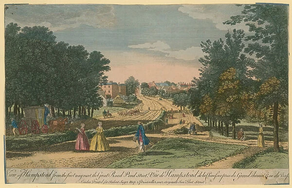 View of Hampstead from the footway next to the Great Road, Pond Street (coloured engraving)