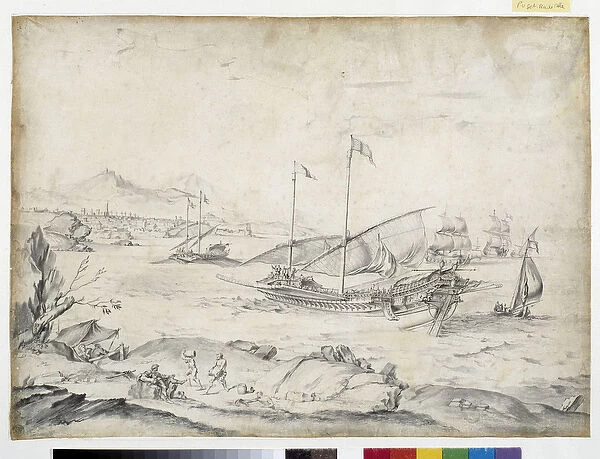 View of the harbor of Marseille (drawing)