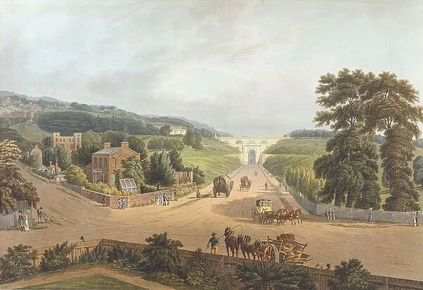 A View of the Highgate Archway, 1821, engraved by John Hill (1770-1850) (aquatint)