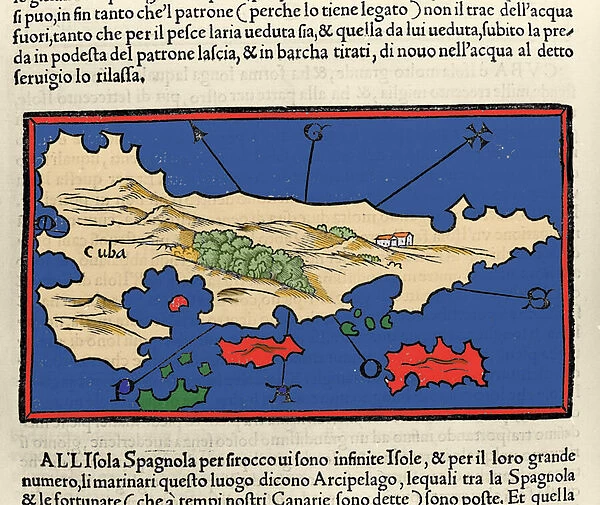 View of the island of Cuba. Isolario (map of islands) by Benedetto Bordone. Venice 1547