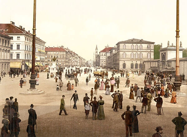 View down Ludwigstrasse from Odeonplatz, Munich, pub. c. 1895 (postcard chromolithograph)