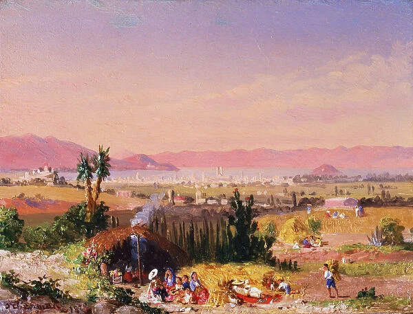 A View of Mexico City with an Encampment, 1878 (oil on panel)