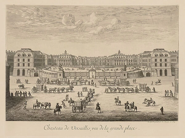 View of the Palace of Versailles, from the main square, 1684 (engraving)