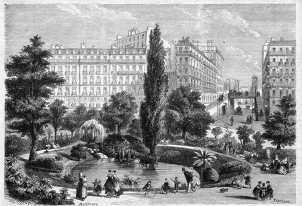 View of Square Montholon and the bridge of Rue Bellefond in Paris in the 9th