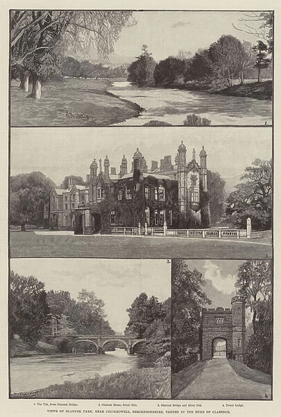 Views of Glanusk Park, near Crickhowell, Brecknockshire, visited by the Duke of Clarence (engraving)