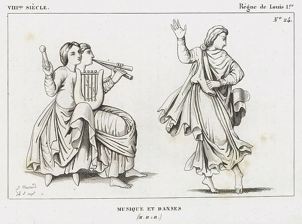 VIII Siecle, Regne de Louis Ier, Musique et Danses (engraving)