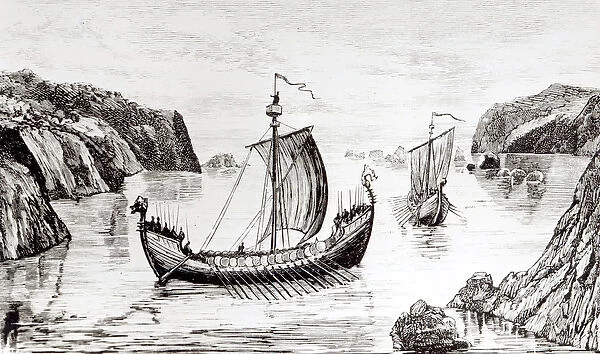 Viking Ships (engraving) (b  /  w photo)