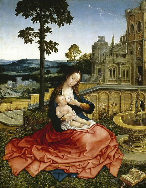 The Virgin and Child by a Fountain (oil on panel)