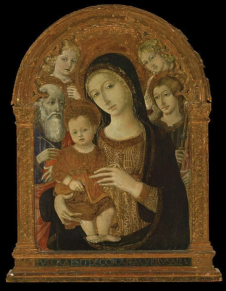 The Virgin and Child between Saints John the Evangelist, James and two Angels, c.1480-1490 (tempera and oil on panel)