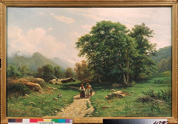 Vue en Suisse (A view in Switzerland) - Peinture de Ivan Ivanovich Shishkin (Chichkine) (1832-1898), huile sur toile, 1866 - Art russe, 19e siecle - State Art Museum of Republic Taarstan, Kazan (Russie)