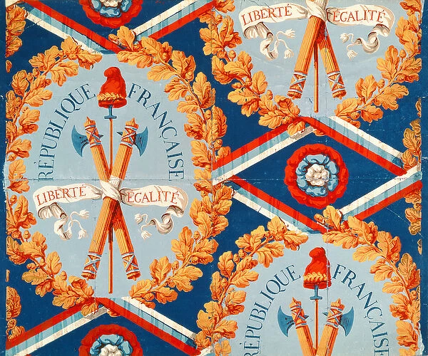 Wallpaper with French Revolutionary Symbols, 30th June 1793 (coloured engraving)