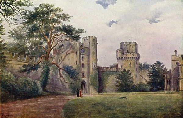 Warwick Castle: Clock and Caesars Towers (colour litho)
