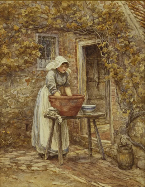 Washing Day, (pencil and watercolour)