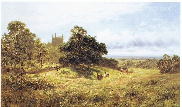 On the way to church, the South Downs (colour litho)