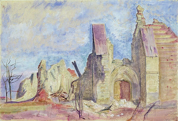 The West Front, Marchelepot Church (gouache on paper)