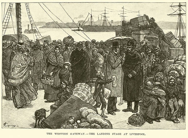 The Western Gateway, the landing stage at Liverpool (engraving)