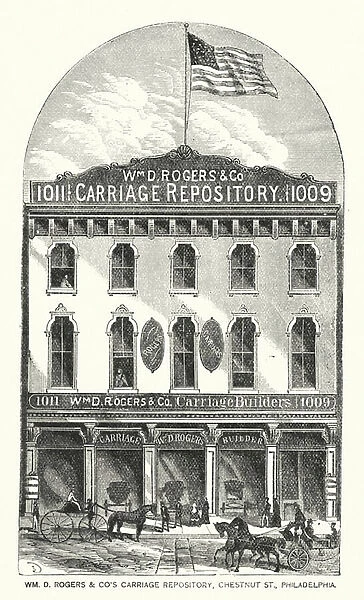William D Rogers and Cos Carriage Repository, Chestnut Street, Philadelphia (engraving)